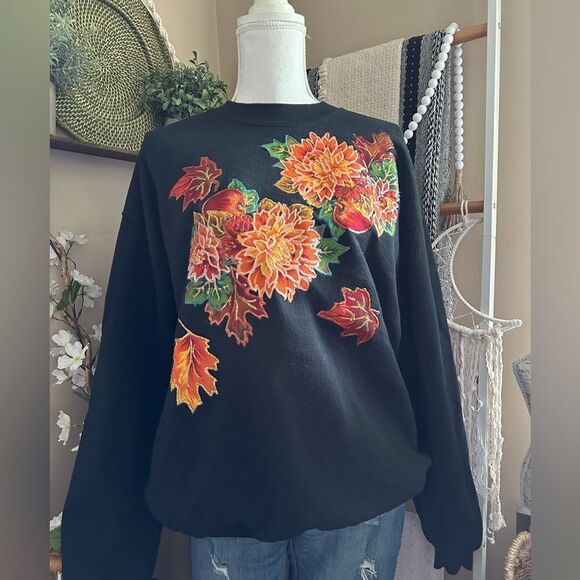 Jerzees Tops - Vintage Jerzees Fall Autumn Leaves Puffy Glitter Paint 90s Crewneck Sweatshirt